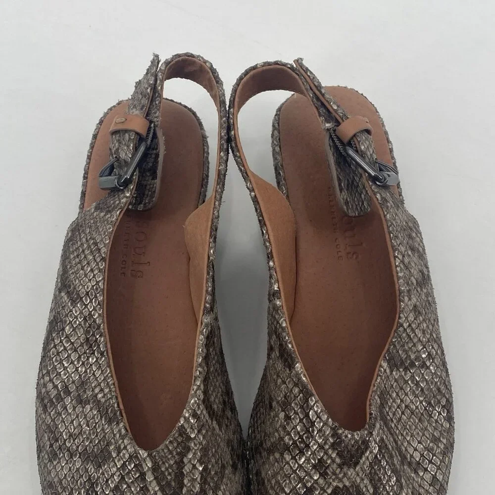 GENTLE SOULS Womens Size 7 Noemi Tan Snakeskin Reptile Leather Sling Back
